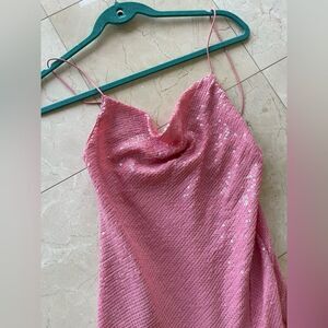 Pink Sequin Cowl Neck Dress